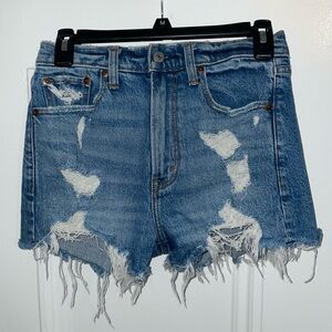 Abercrombie & Fitch Medium Wash Distressed High-Rise Mom Short